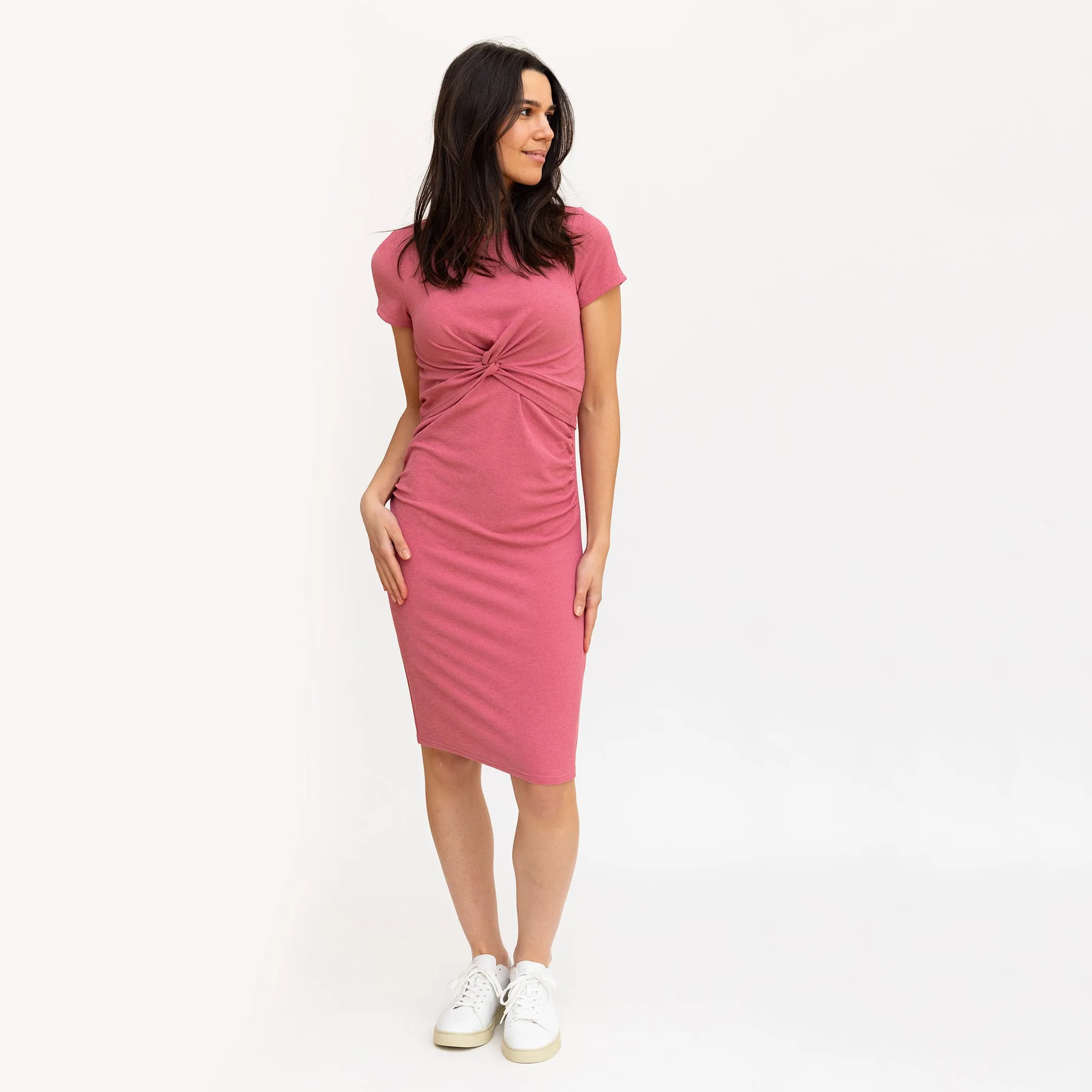 Bella Maternité Robe Côtelée Noeud Rose