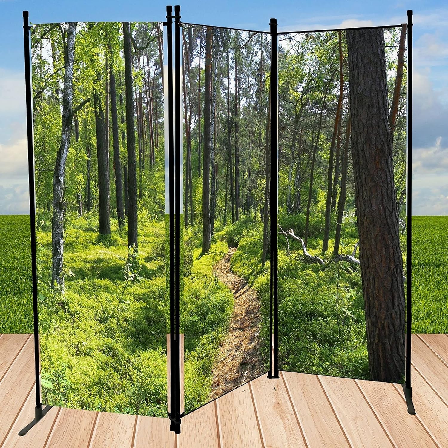 Sichtschutz Balkon Trennwand Raumteiler Paravent mit Fotodruck Wald