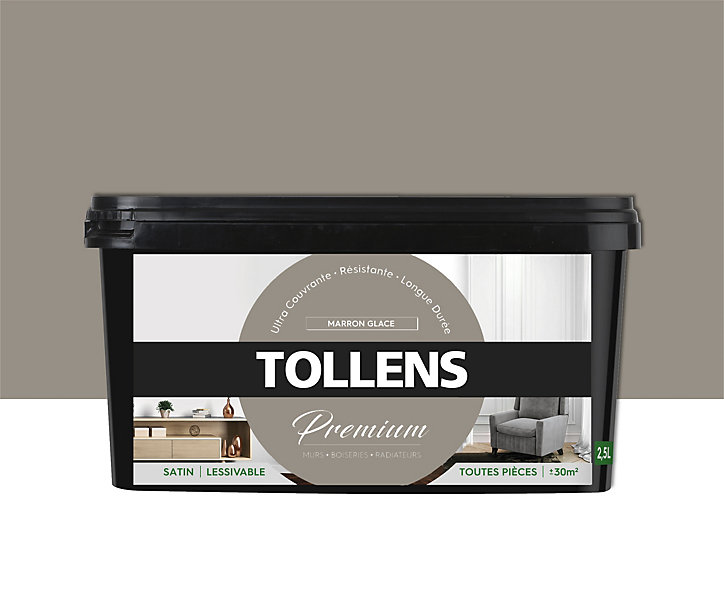 Peinture Tollens premium murs, boiseries et radiateurs marron glacé satin 2,5L
