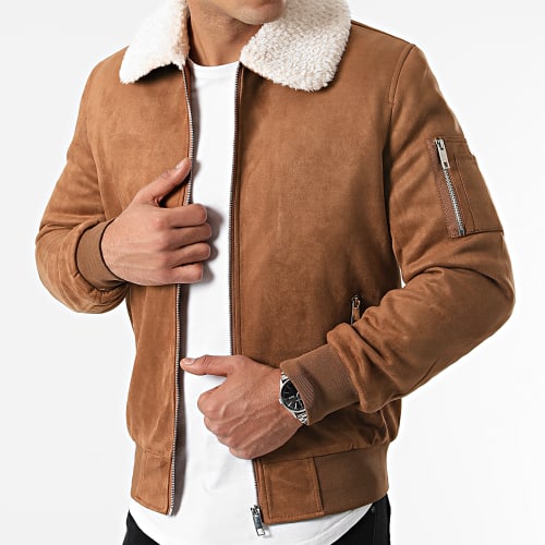 Bomber Suédine Col Mouton Camel