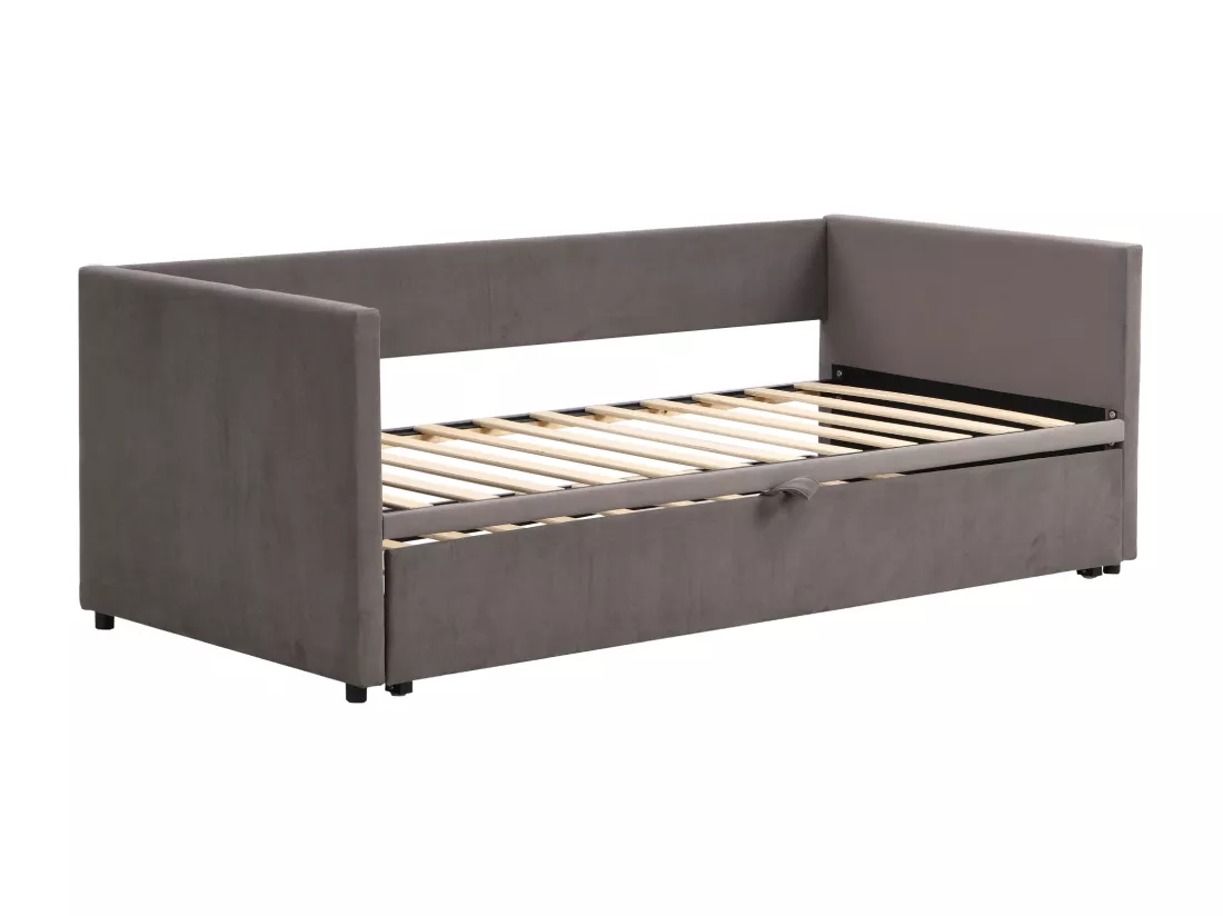 Lit gigogne 90/180 x 200 cm pour enfants - velours - style contemporain - coloris gris