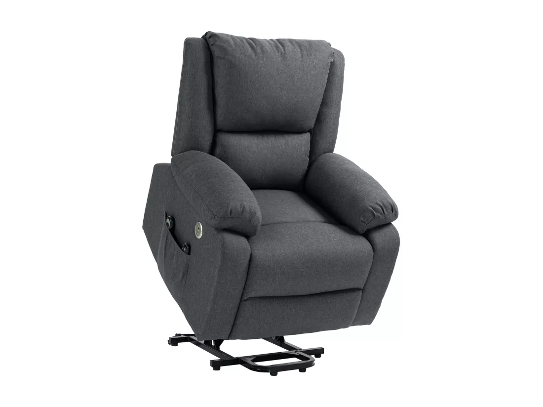 Fauteuil releveur relax massant électrique réglable - fonction chauffante, repose-pied, ports USB, télécommandes - tissu gris