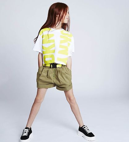 DKNY T-Shirt - Cropped - Weiß/Lemon