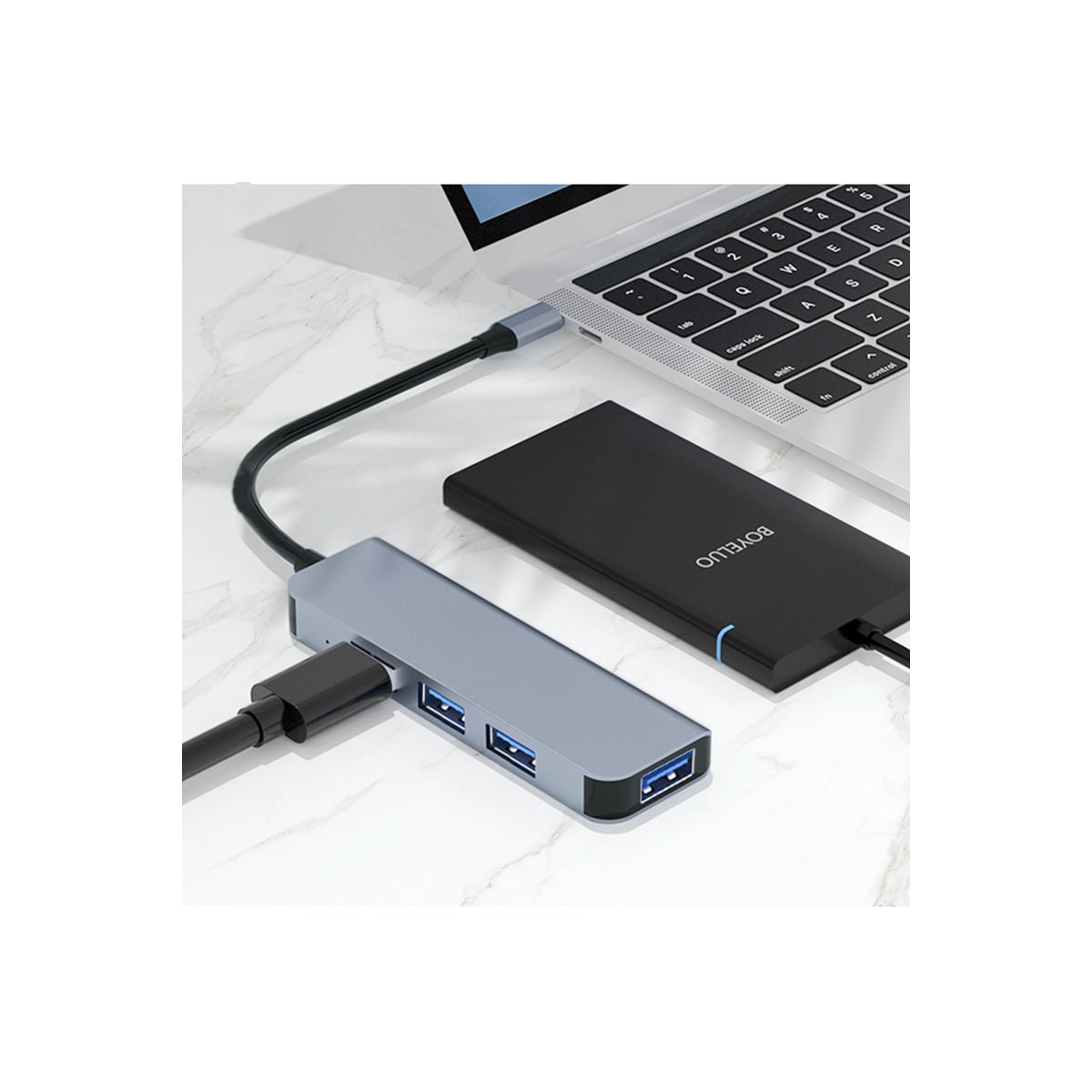 Dual Type-C USB A Hub med 4 USB3.0-porter