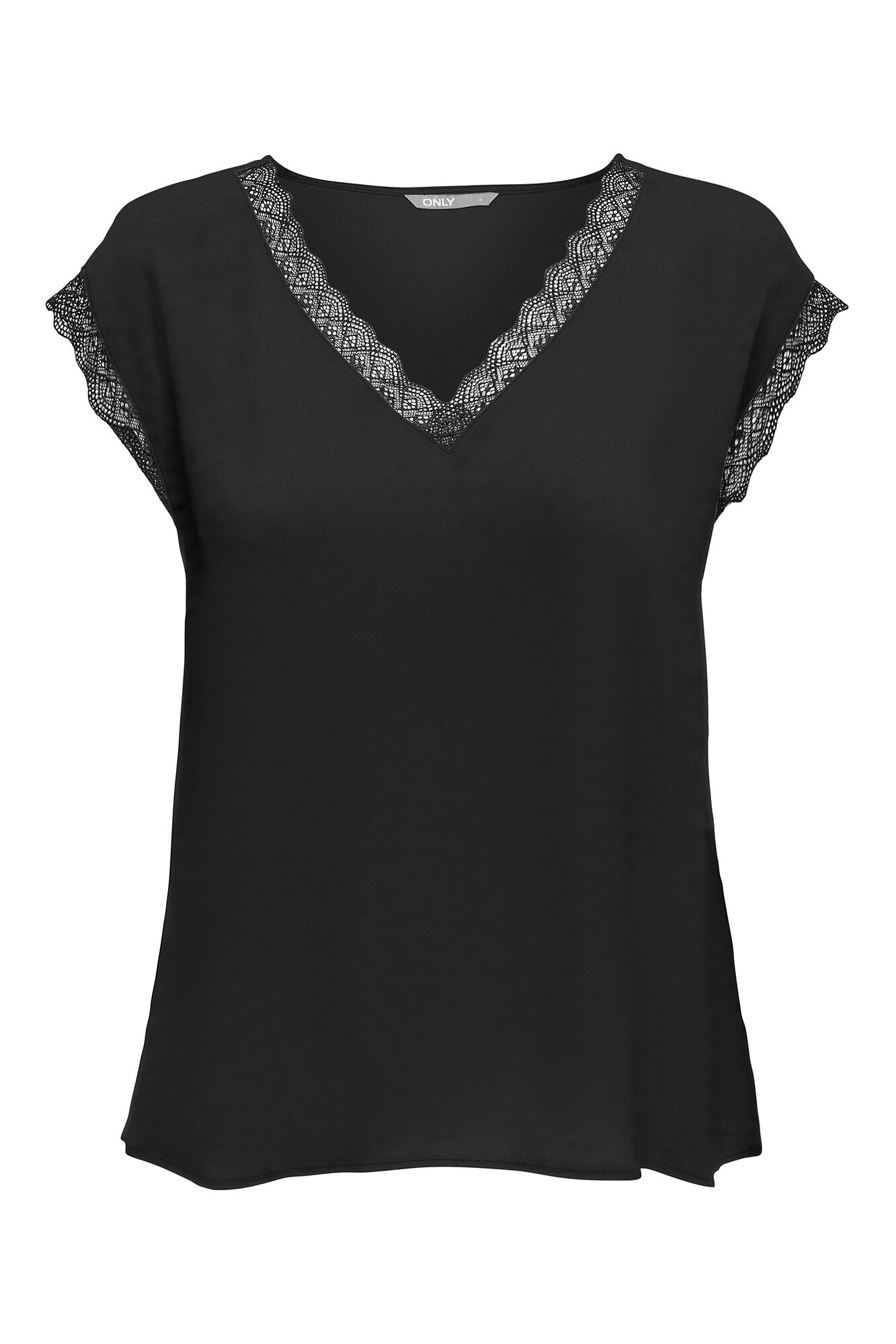 Blusa de manga curta com detalhes em renda.