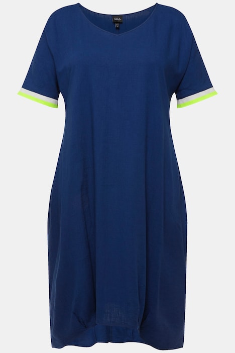 Midikleid, Leinenmix, V-Ausschnitt, Fledermaus-Halbarm