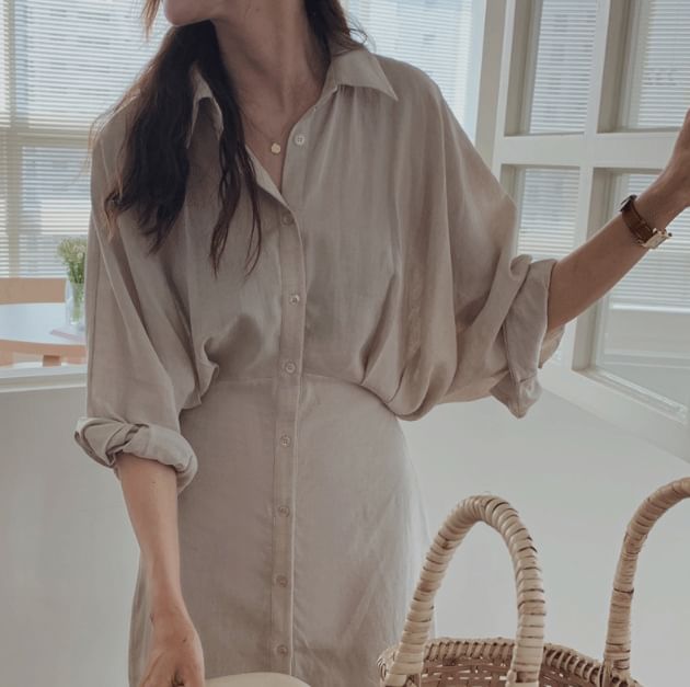 Angel Love - Midi-jurk met pofmouwen en knoopjes