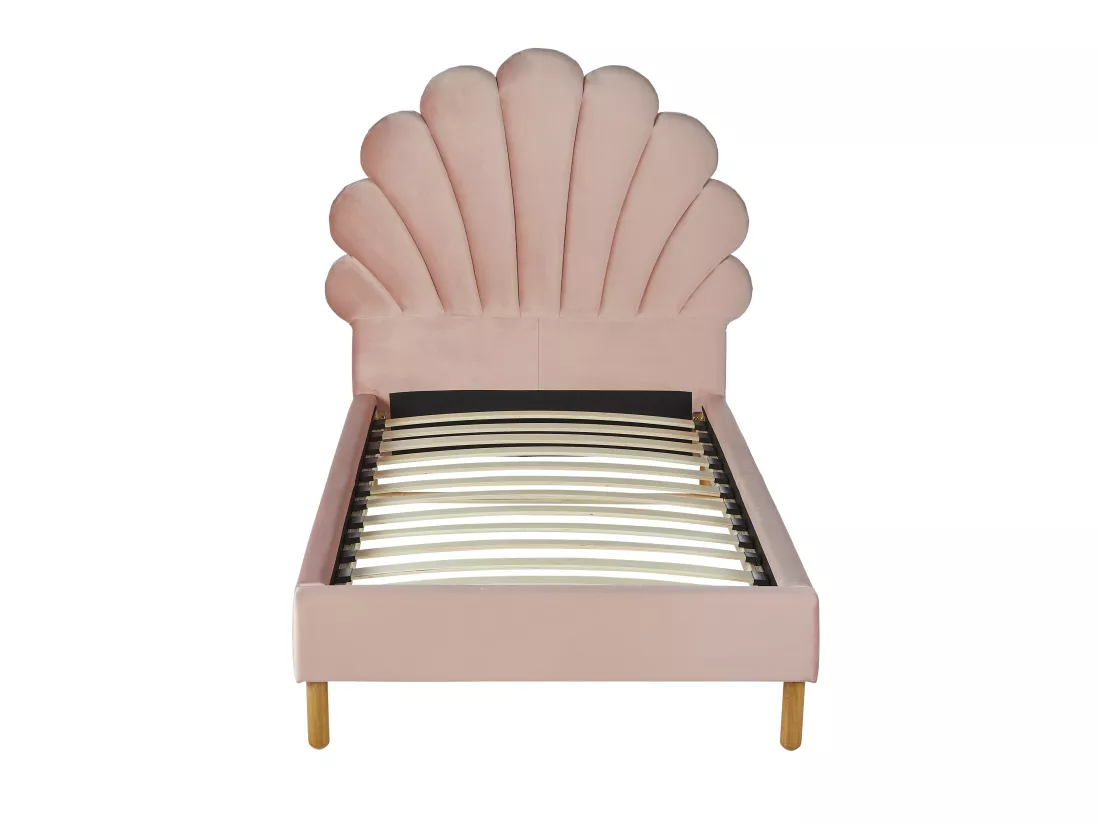 Lit coquillage 90 x 190 cm - Velours - Rose - MOANA