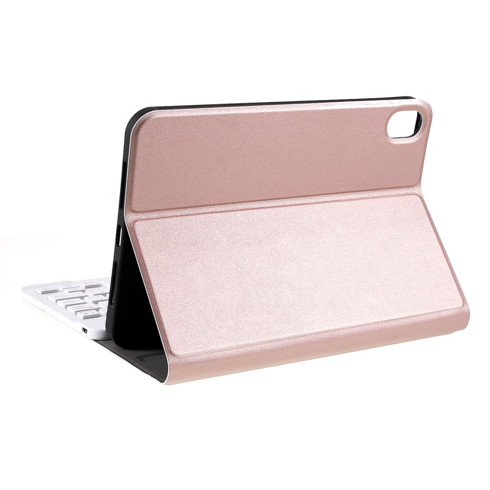 iPad Mini 7 (2024) / Mini 6 (2021) Leder Tasche Magnet Bluetooth Tastatur Abnehmbar (QWERTY) - Roségold