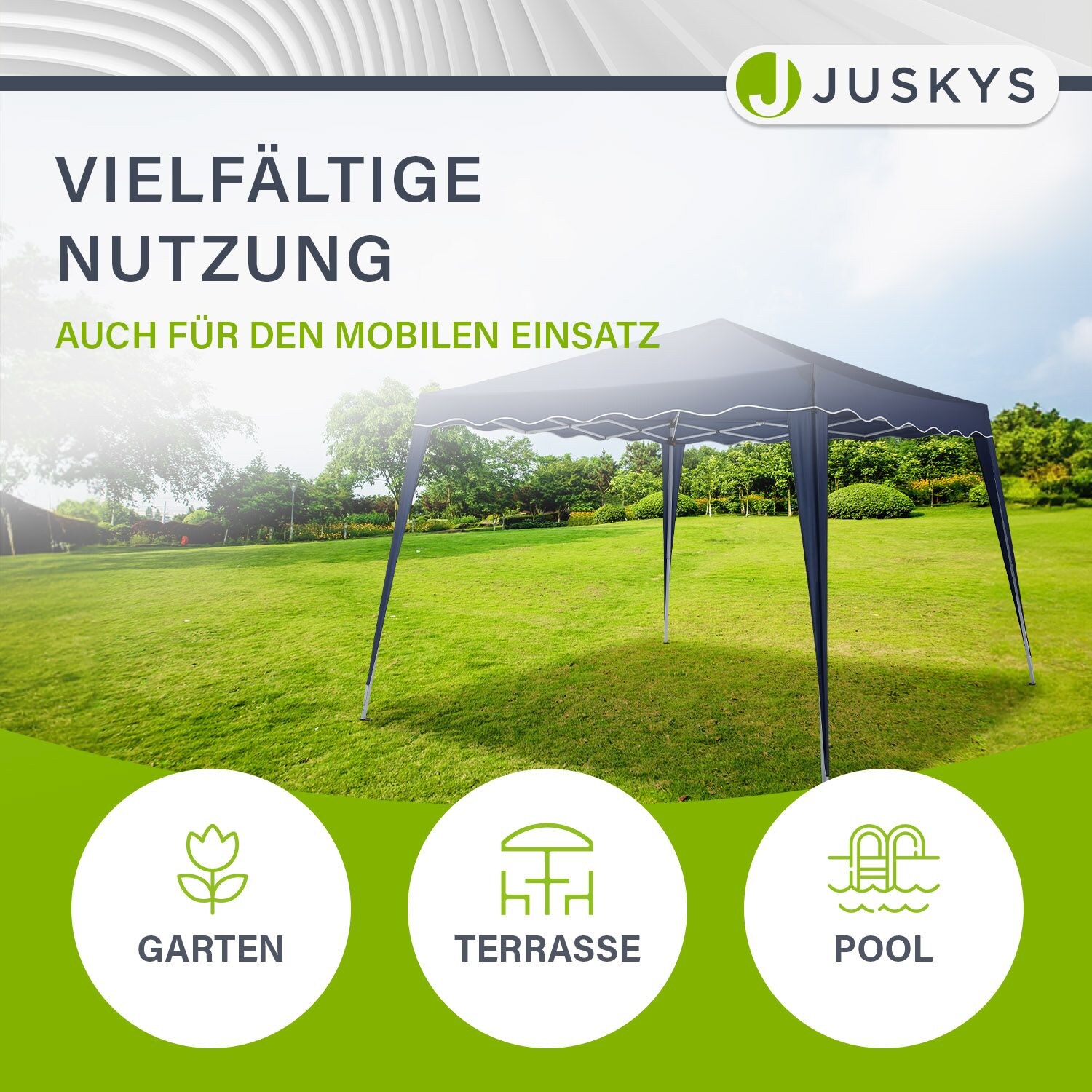 Juskys Faltpavillon Vivara 3x3 m mit Tasche – UV50+ Sonnenschutz Pavillon höhenverstellbar& faltbar