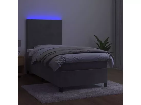 Sommier tapissier et matelas et LED Gris clair 90x190cm Velours