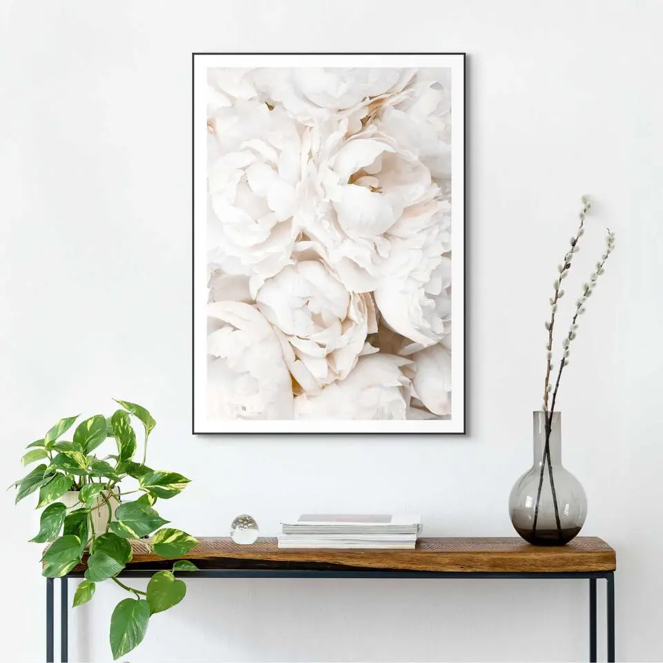Schilderij Witte rozen - 70x50cm - Wit