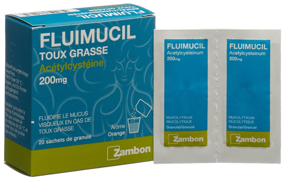 FLUIMUCIL Erkältungshusten 200 mg<br>20 Stück, Beutel, Granulat zur Herstellung einer Lösung zum Einnehmen