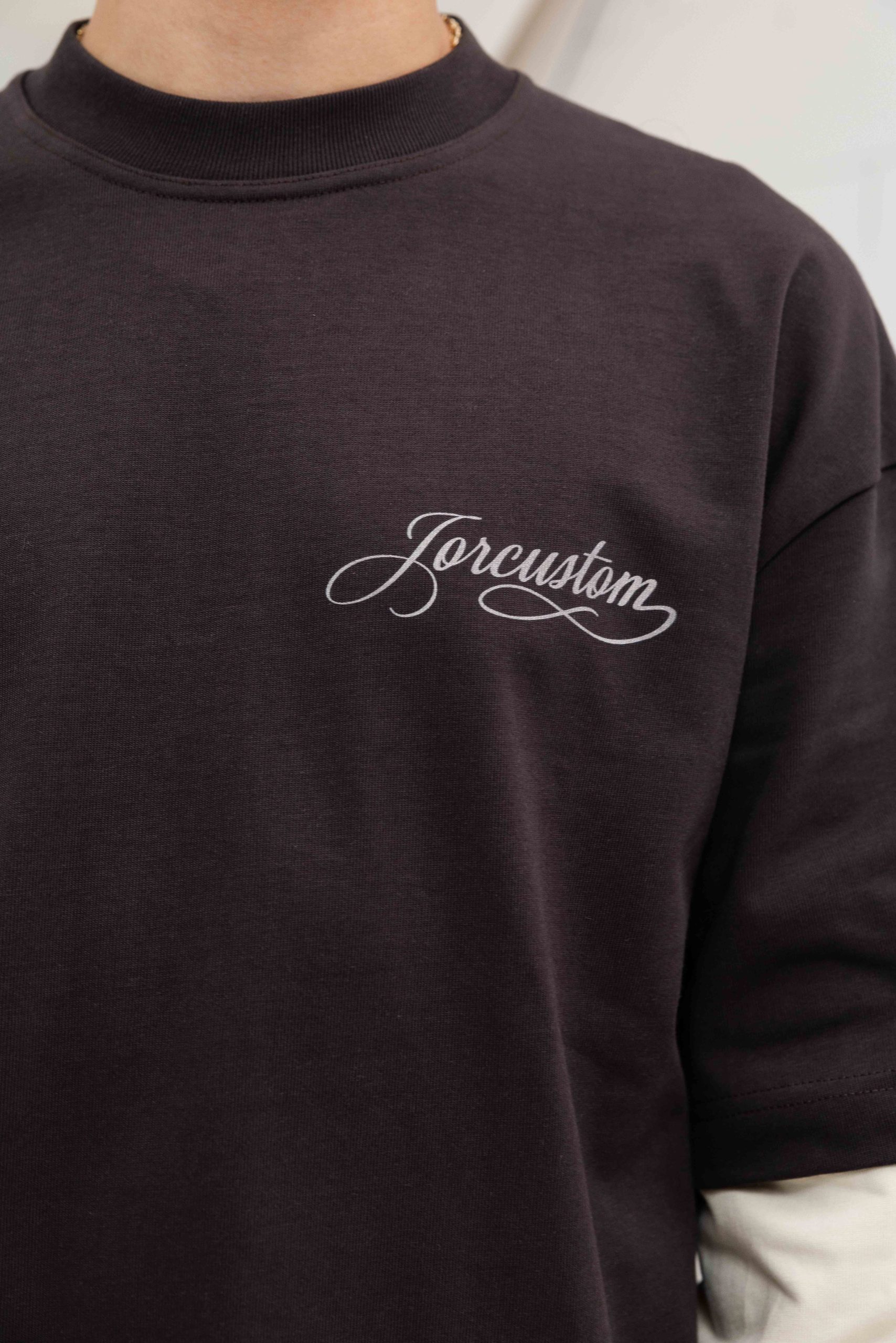 Jorcustom Handscript Double Layered Longsleeve T-Shirt Heren Bruin/Beige