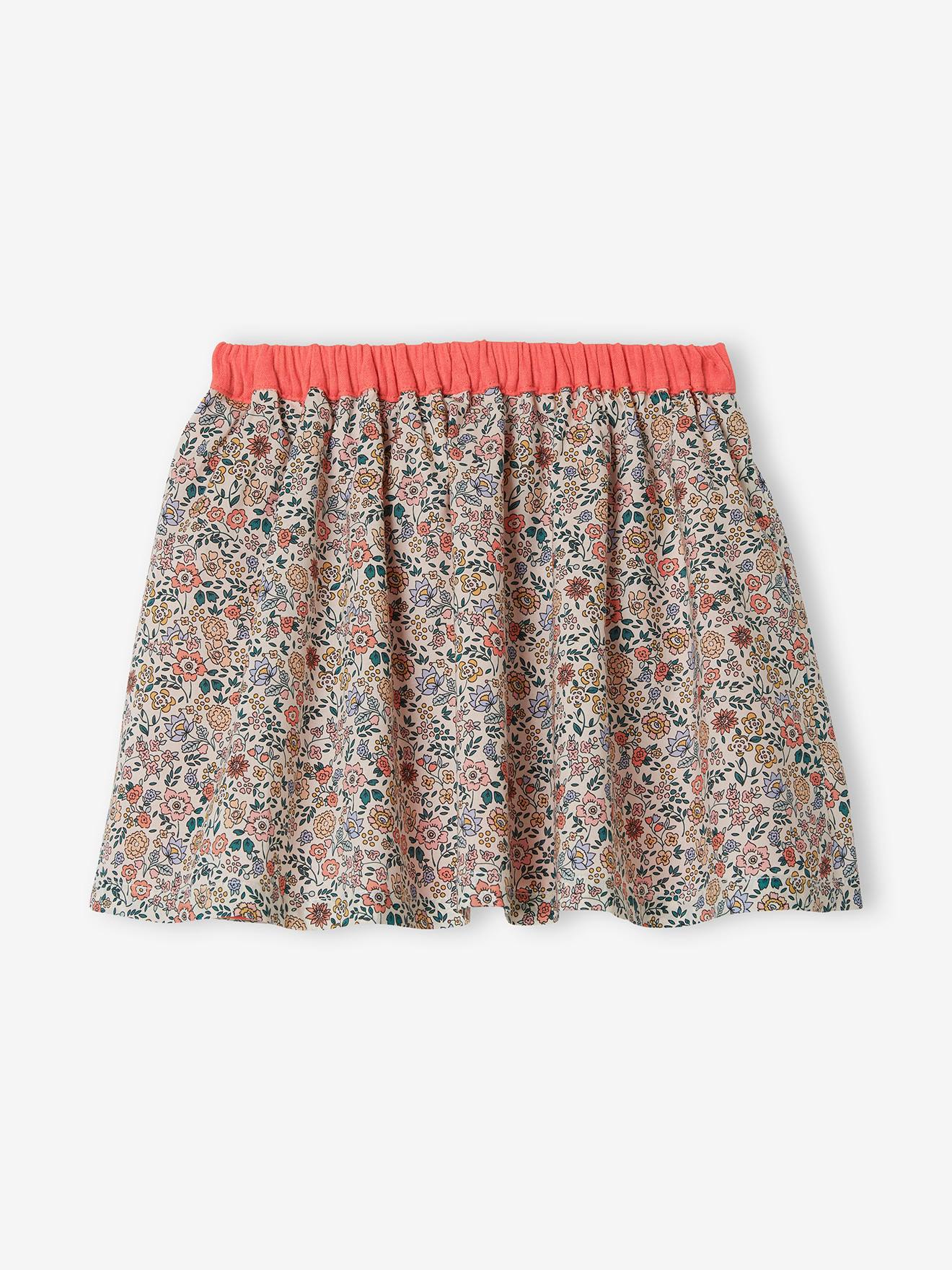 Saia reversível, lisa ou com estampa floral, para meninas, marrom claro liso