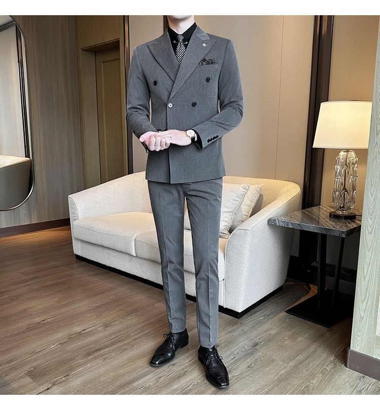 Blueforce - Set: Effen dubbelrijs blazer + pantalon