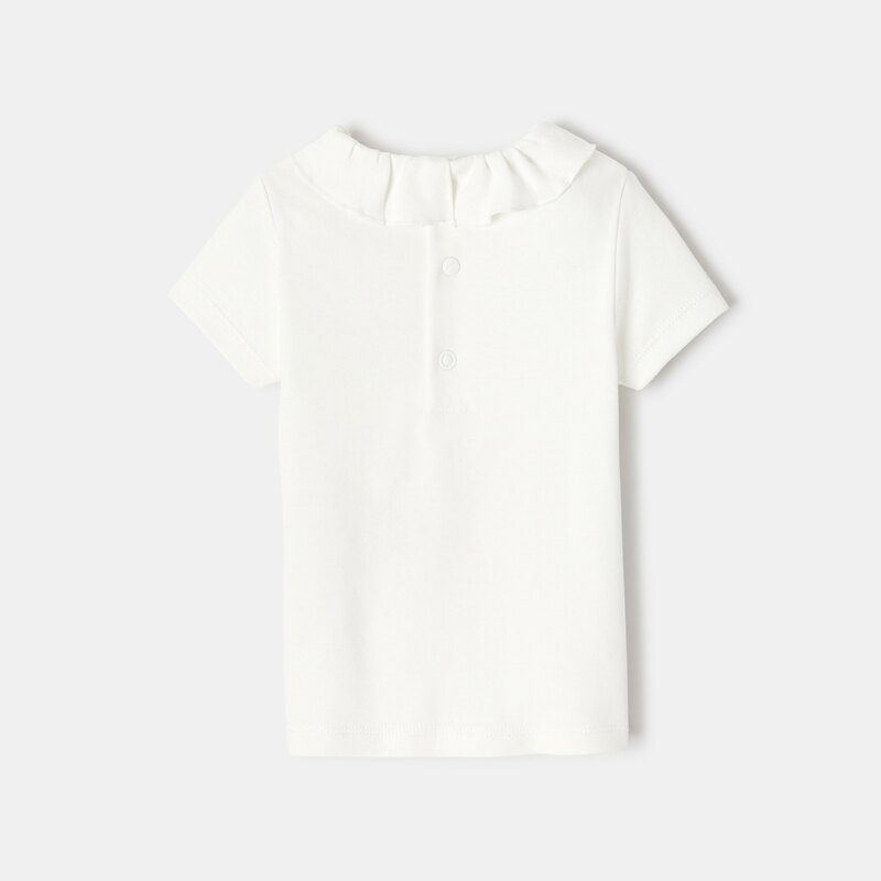 T-shirt à col collerette manches courtes en coton bio blanc naissance Absorba Blanc