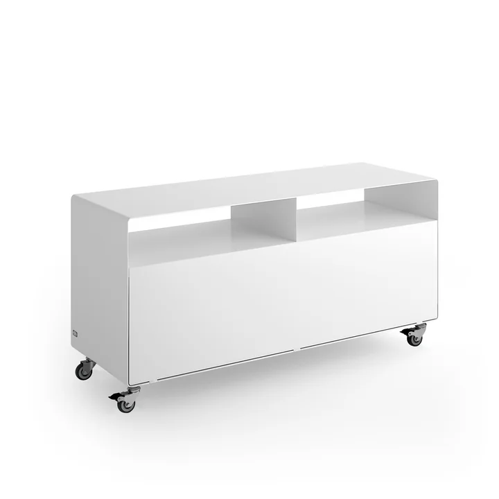 Müller Möbelfabrikation - R 108N Sideboard mit Klapptür auf Rollen, signalweiss seidenmatt (RAL 9003)