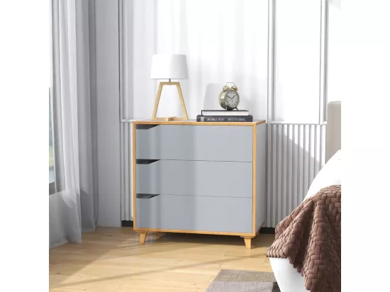Commode Chambre 3 Tiroirs, Commode Chambre Adulte, Chiffonnier Commode Gris Bois, Design Scandinave, Poignée Intégrée, Dispositif Anti-basculement Inclus, 75 x 42 x 75 cm