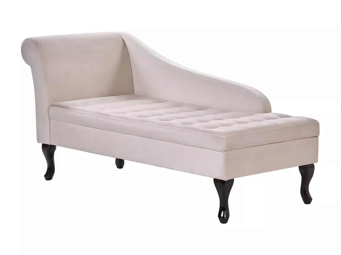 Chaise longue côté droite en velours beige clair avec rangement PESSAC
