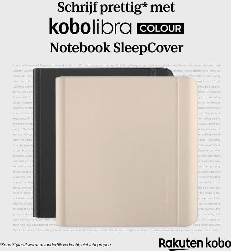 Kobo Libra Colour Hoes voor eReader - Notebook SleepCover - Beige - Met stylushouder
