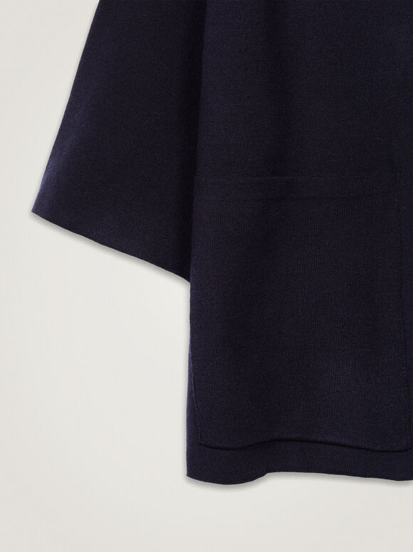 Poncho de gola alta em tricô - Azul