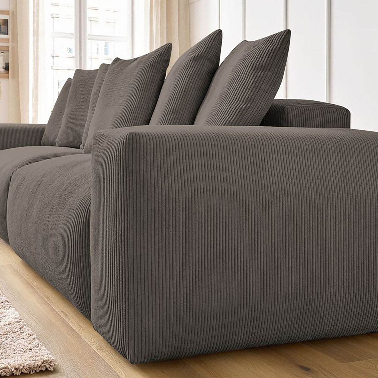 Bobochic Canapé 4 places moelleux voltaire velours côtelé taupe - 320x124x75 cm