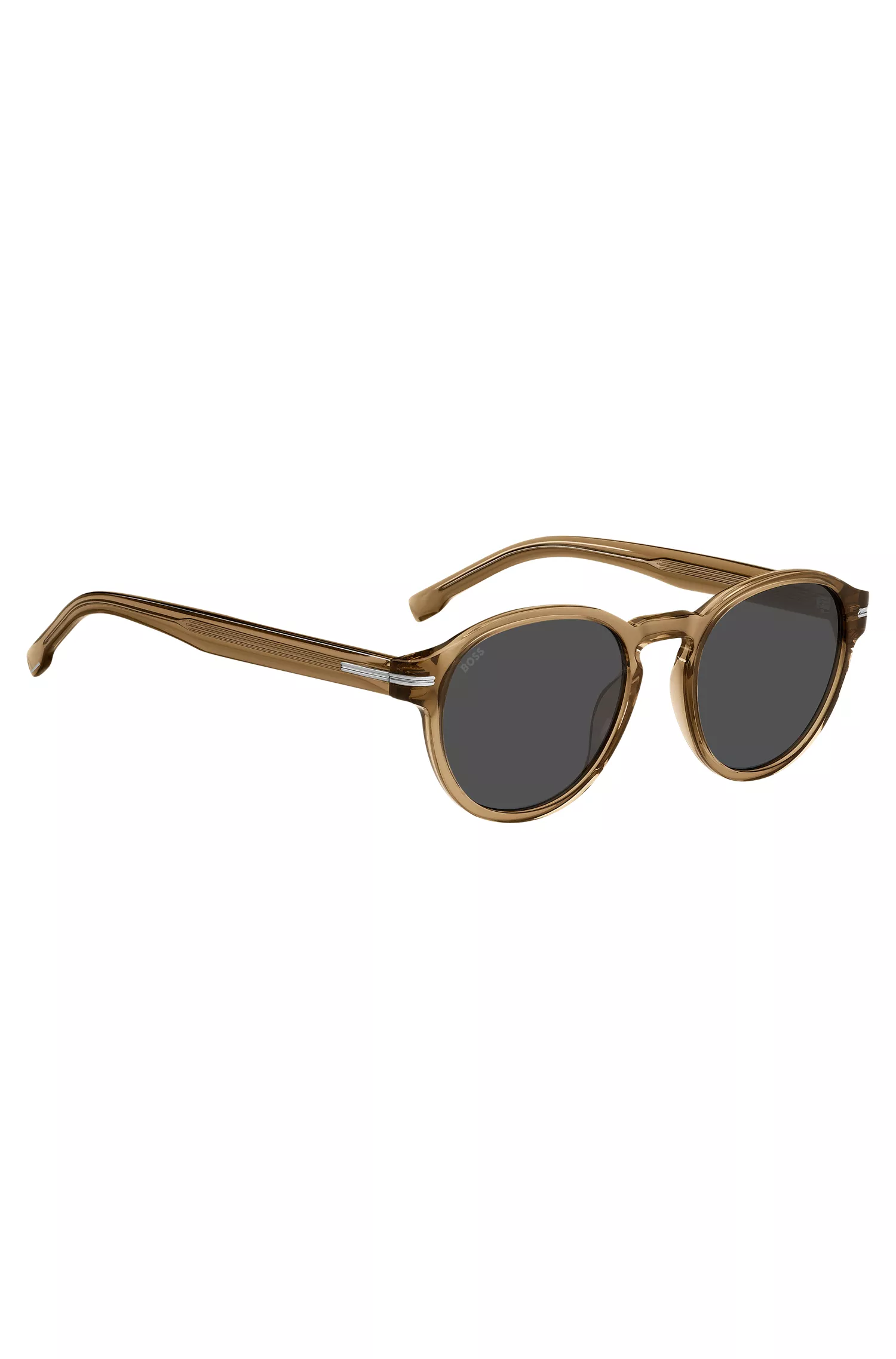 Óculos de sol BOSS em acetato preto e marrom com detalhes prateados exclusivos.