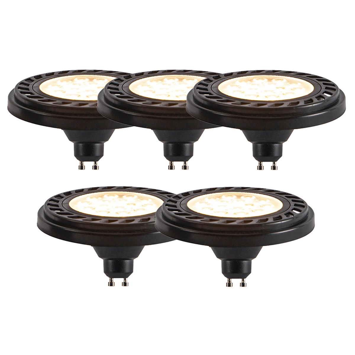 Set van 5 GU10 dimbare LED AR111 zwart 8W 600 lm 2700K