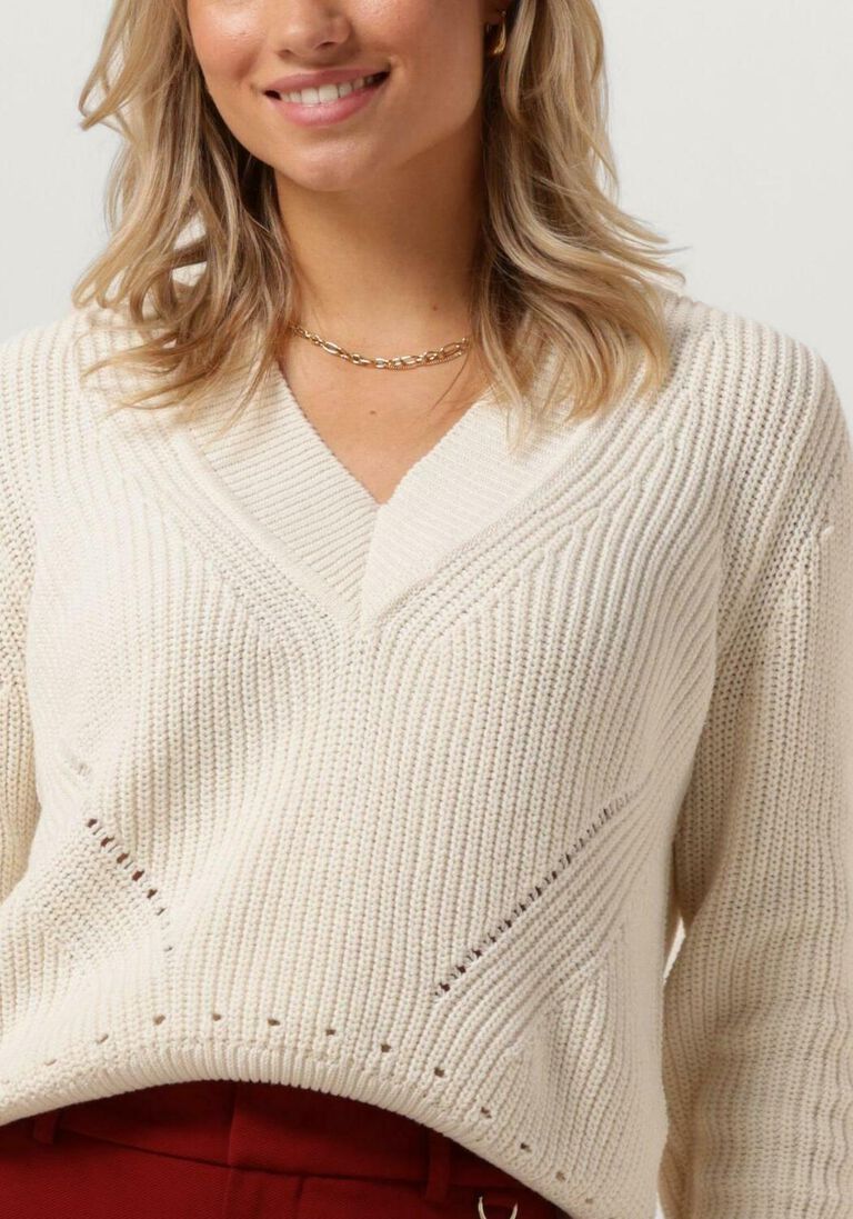 VANILIA creme vanilia trui v-neck patent stitch
