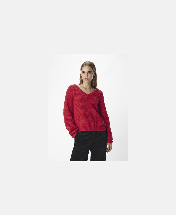 Object OBJMILU LS LO V-NECK KNIT E AU 24 Flame scarlet