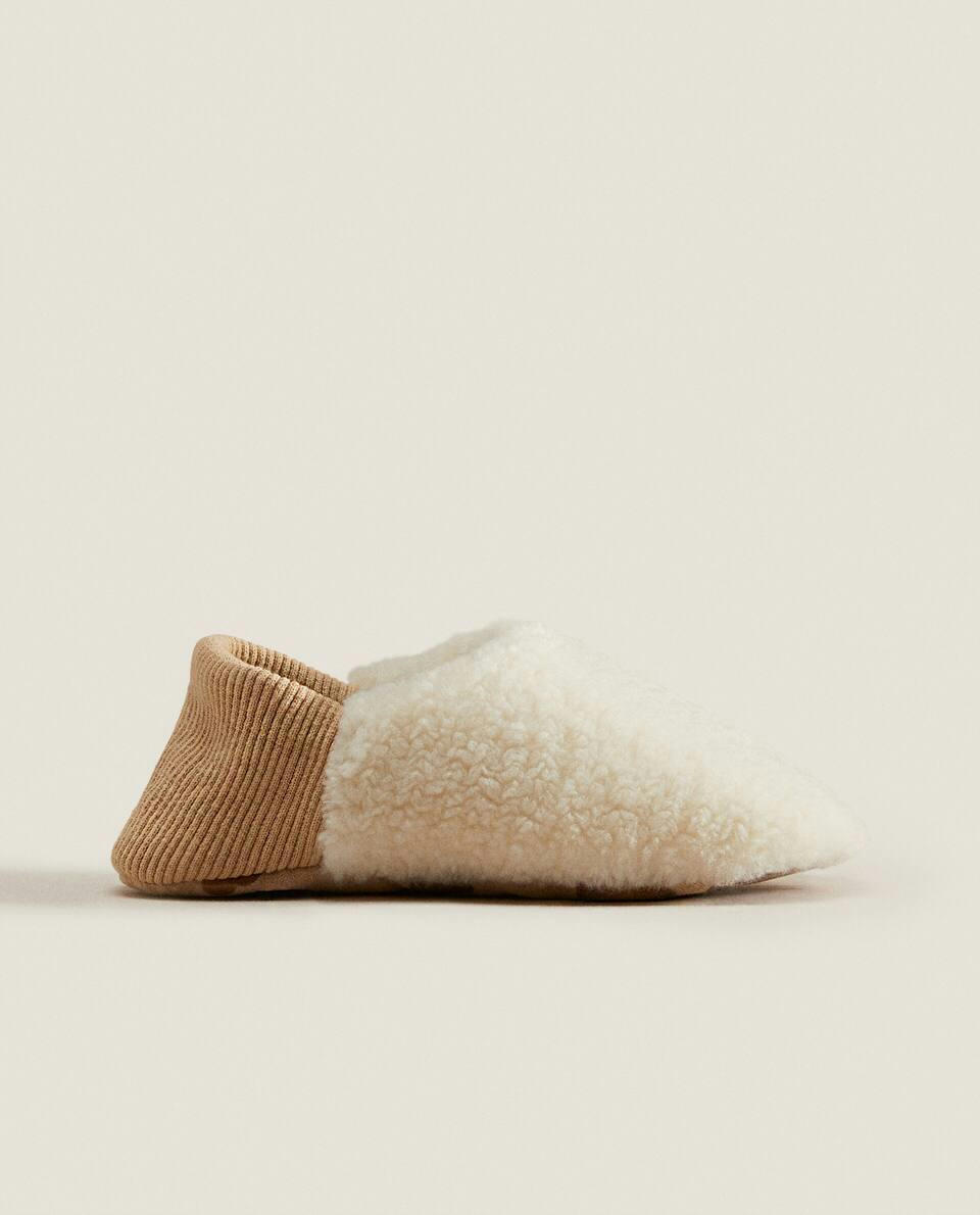 pantufas babouche de imitação de pele de carneiro