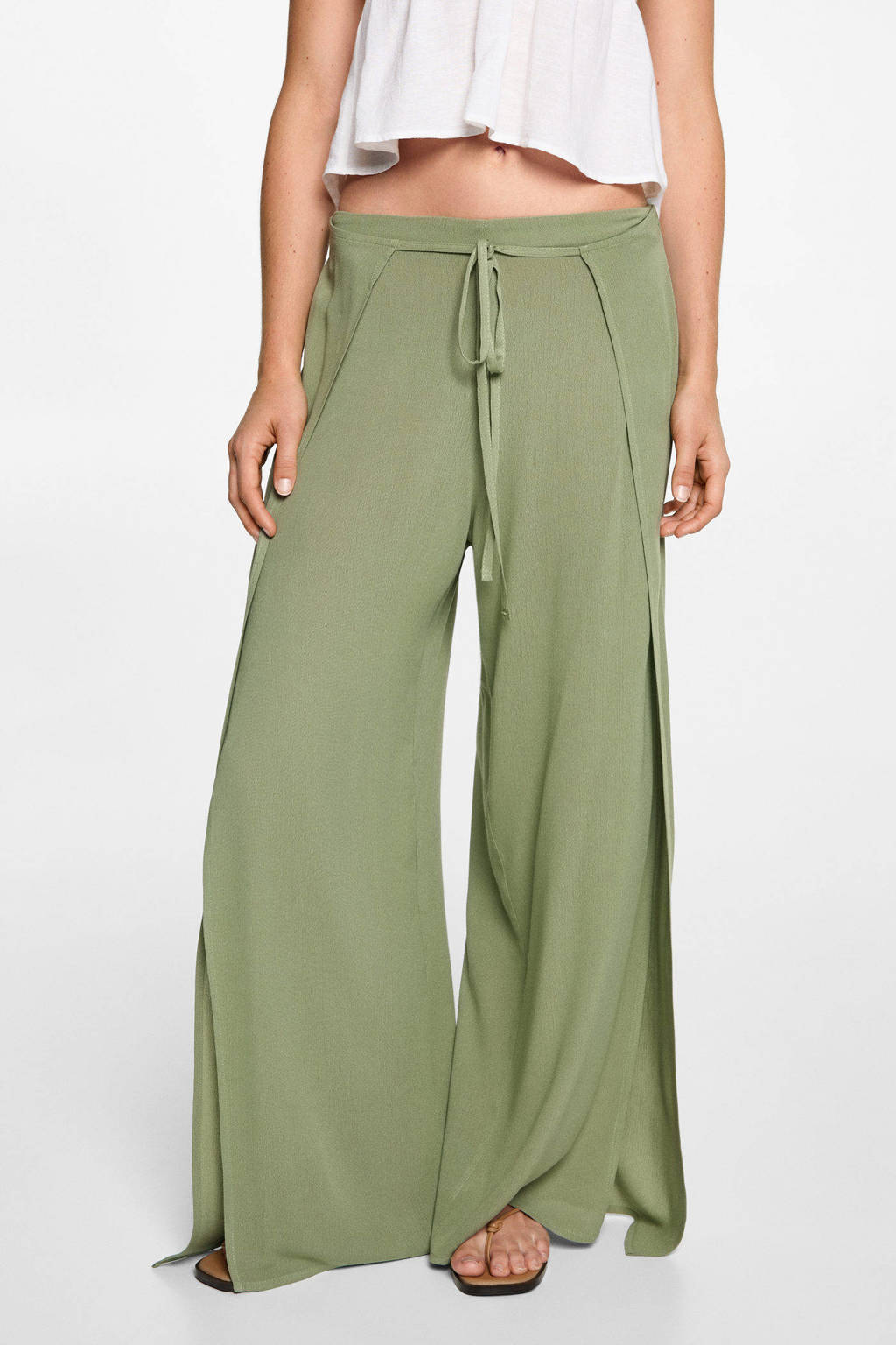 MANGO TEEN wide leg broek beige - kaki