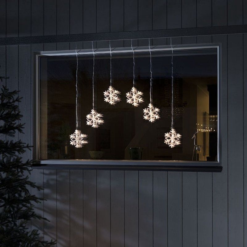 Lichtgordijn voor buiten - 6 sneeuwvlokken - 48 LEDs - Warm wit - Dimbaar - 0.9 meter - Kerstverlichting