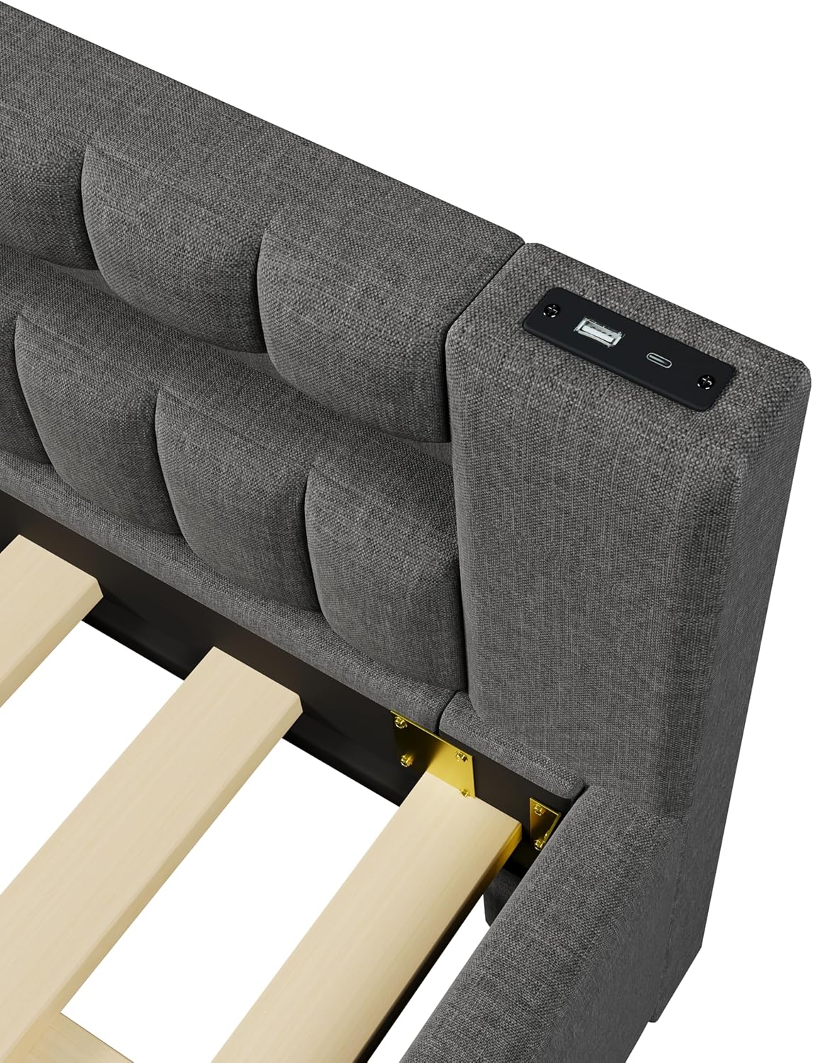 Polsterbett Schlafsofa 140x200, Daybett Tagesbett mit Ausziehbett, Doppelbett mit LED USB Typ C Ladefunktion, Kinderbett Jugendbett Gästebett, Leinen, Grau, ohne Matratze