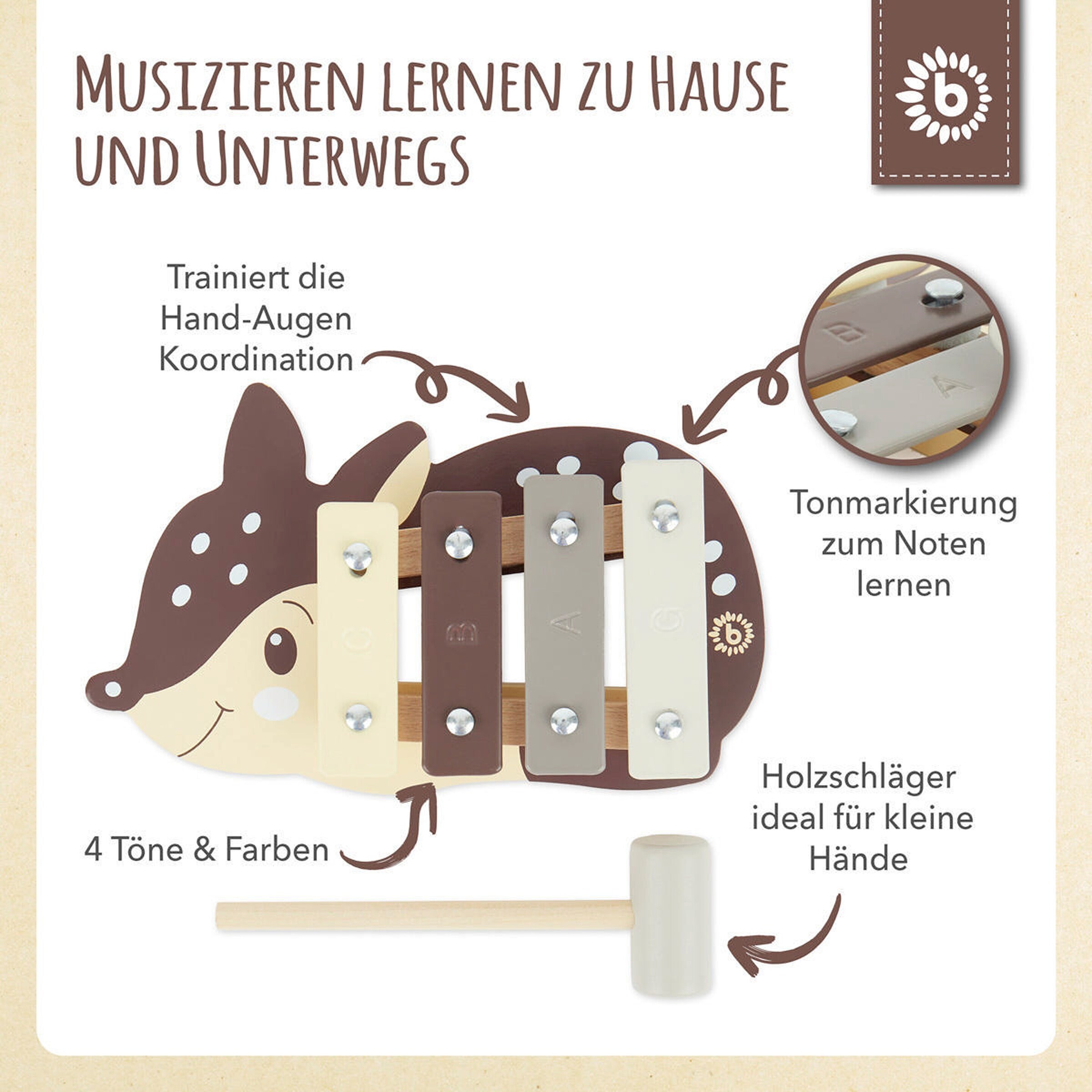 Bieco Xylophon Reh - ab 12 Monate Braun