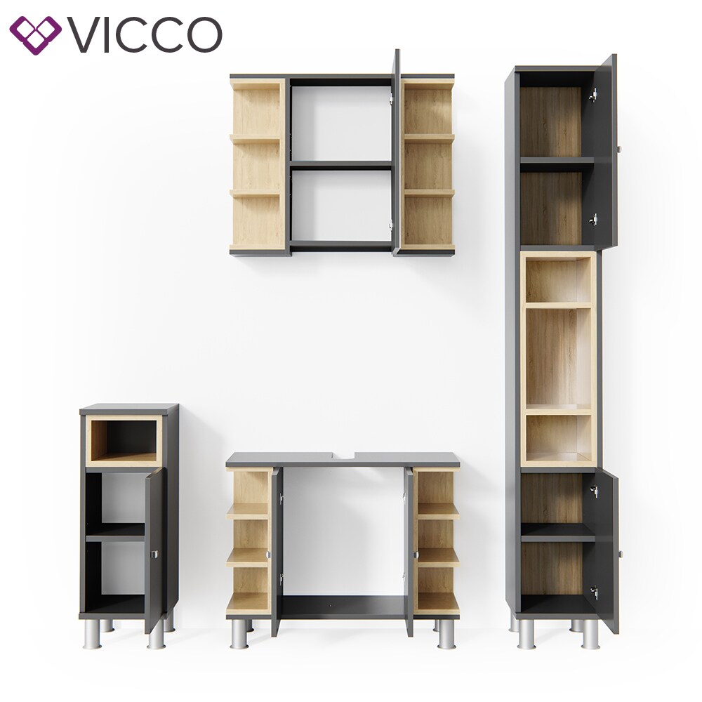 Vicco Badmöbel Set Aquis Bad Spiegel Waschtischunterschrank Badschrank Anthrazit
