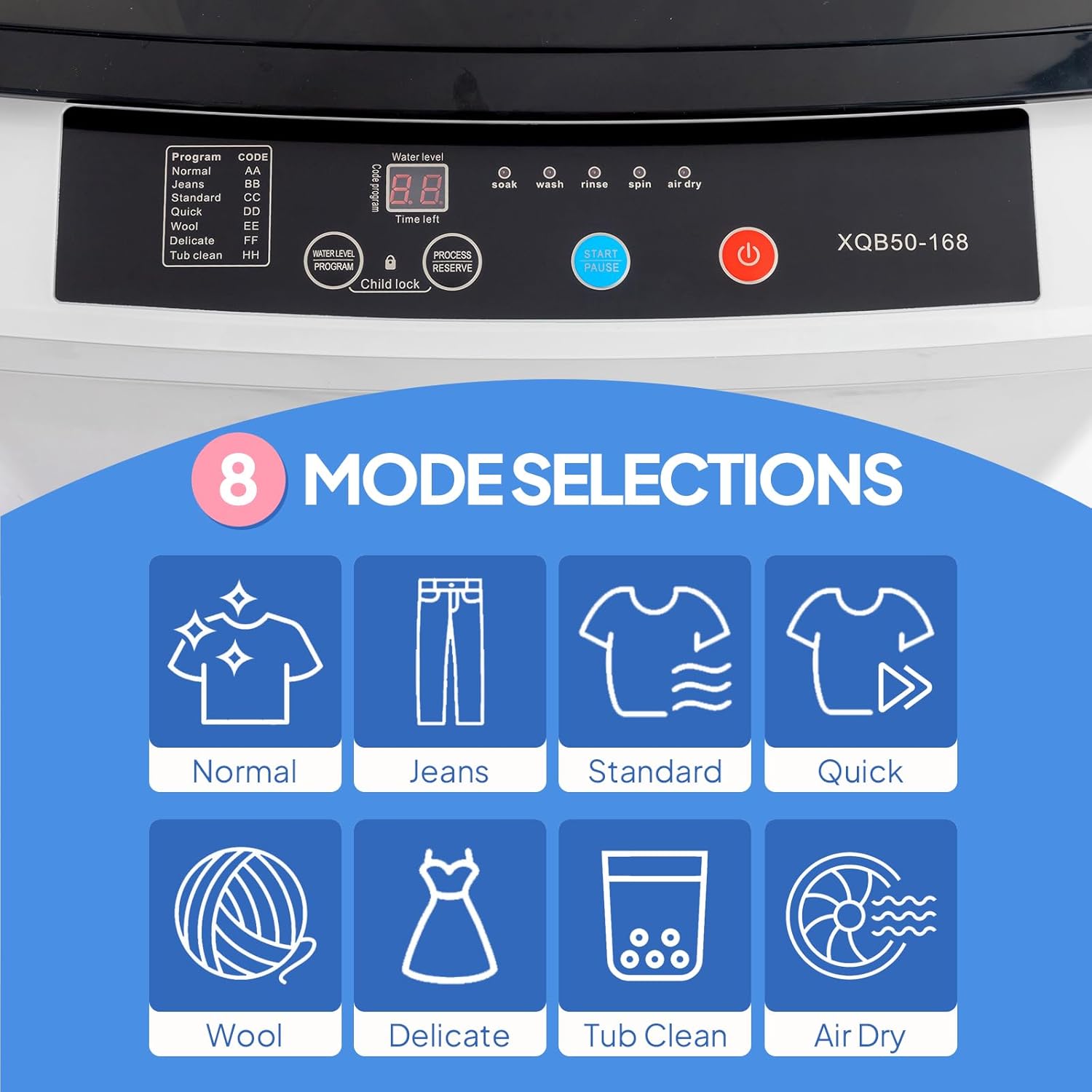 Bonnlo Waschmaschine Toplader 5 KG, Toplader Waschmaschine mit 8 Waschprogramm & 5 Wasserstände, Kleine Waschmaschine 24H-Timer, 60-70 dB (5 KG)