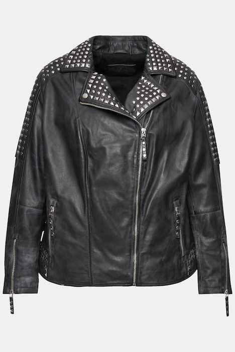 Leder-Bikerjacke, Ziernieten, Langarm