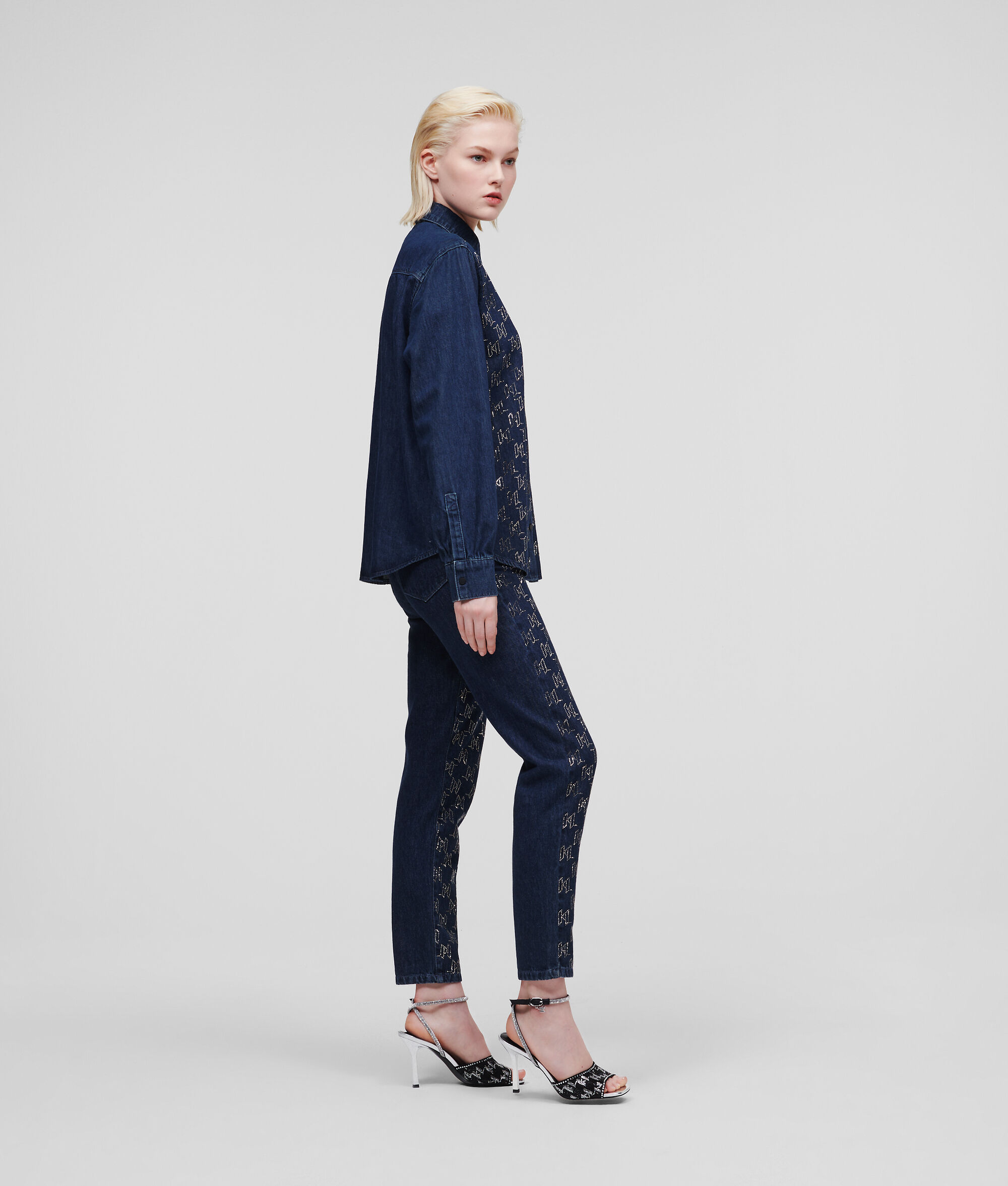 CHEMISE EN JEAN KL MONOGRAM AVEC STRASS