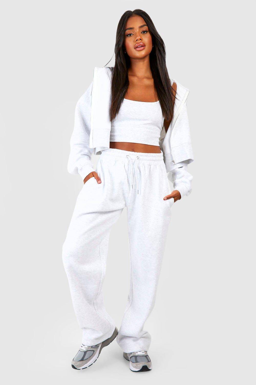 boohoo Deep Hem Crop Top 3 pièces survêtement à capuche