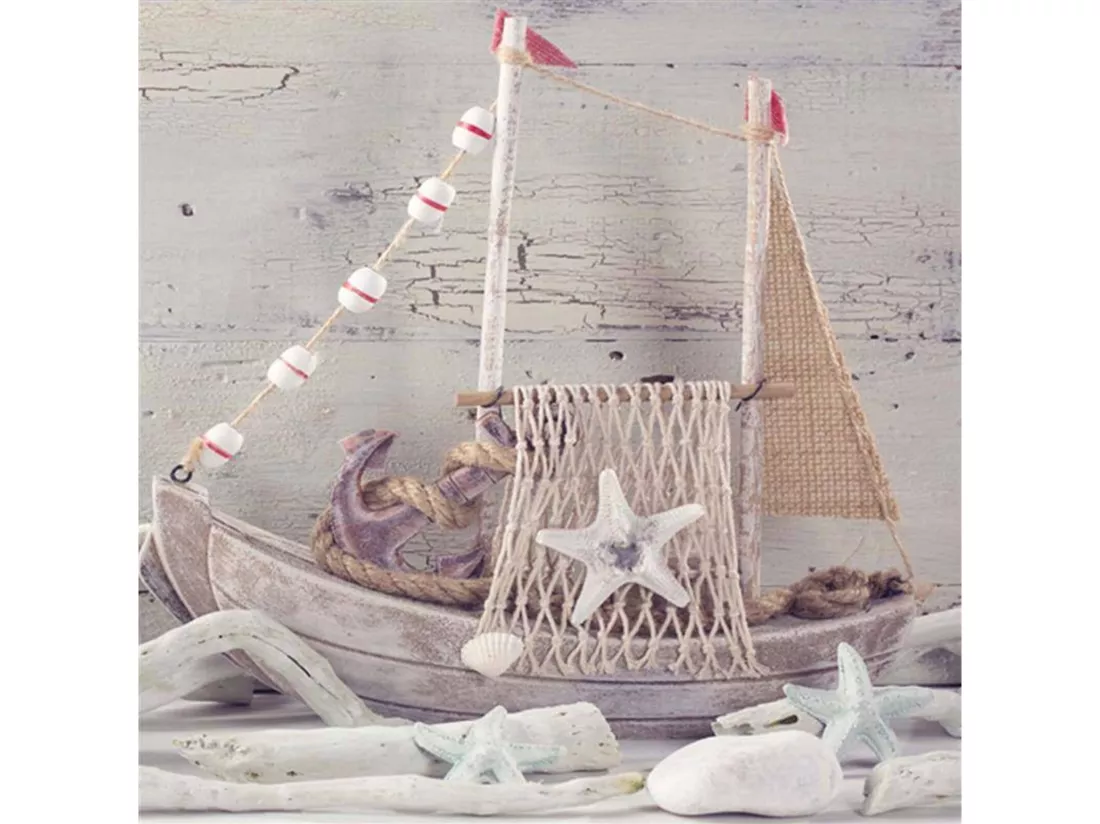 Tableau bois souvenirs de la mer dans un cadre en bois shabby chic - 120 x 80 cm