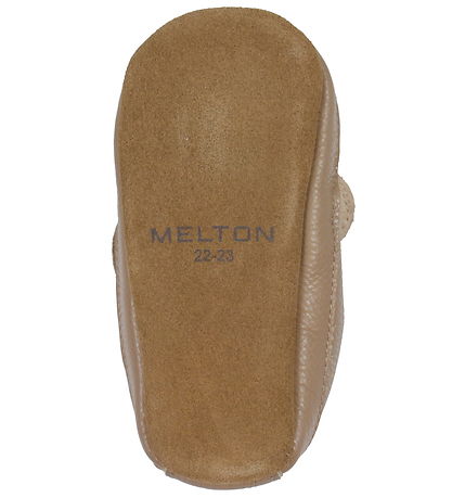 Melton Leder-Krabbelschuhe - Natural m. Schmetterling