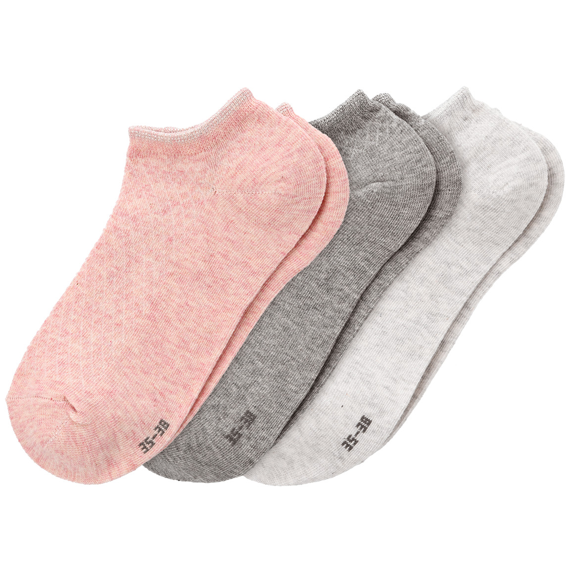 Gina Benotti 3 Paar Damen Sneaker-Socken mit Effektgarn grau / hellgrau / rosa