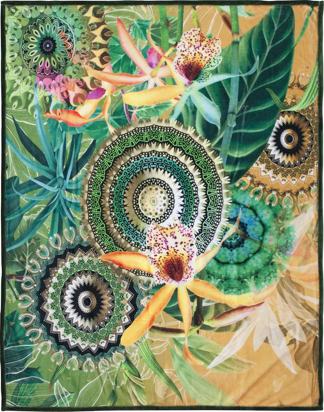 hip Plaid »Yissa« Sehr Weich, Kuscheldecke, 130x160 cm, Wendeoptik, Mandala, Ocker, Grün