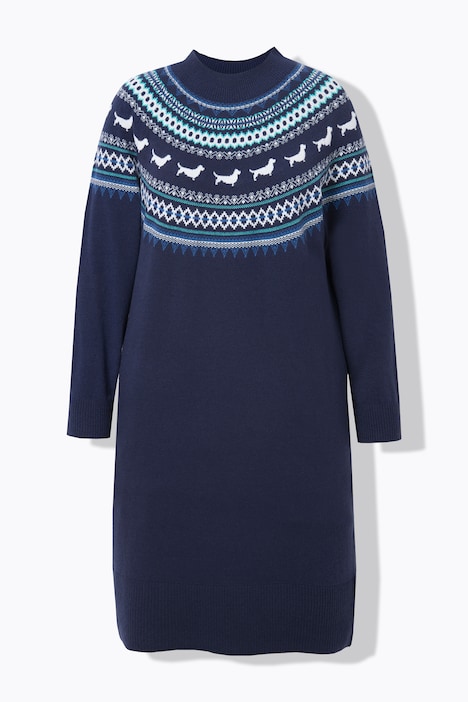 Norweger-Strickkleid, Hunde, Oversized, Rundhals, Langarm