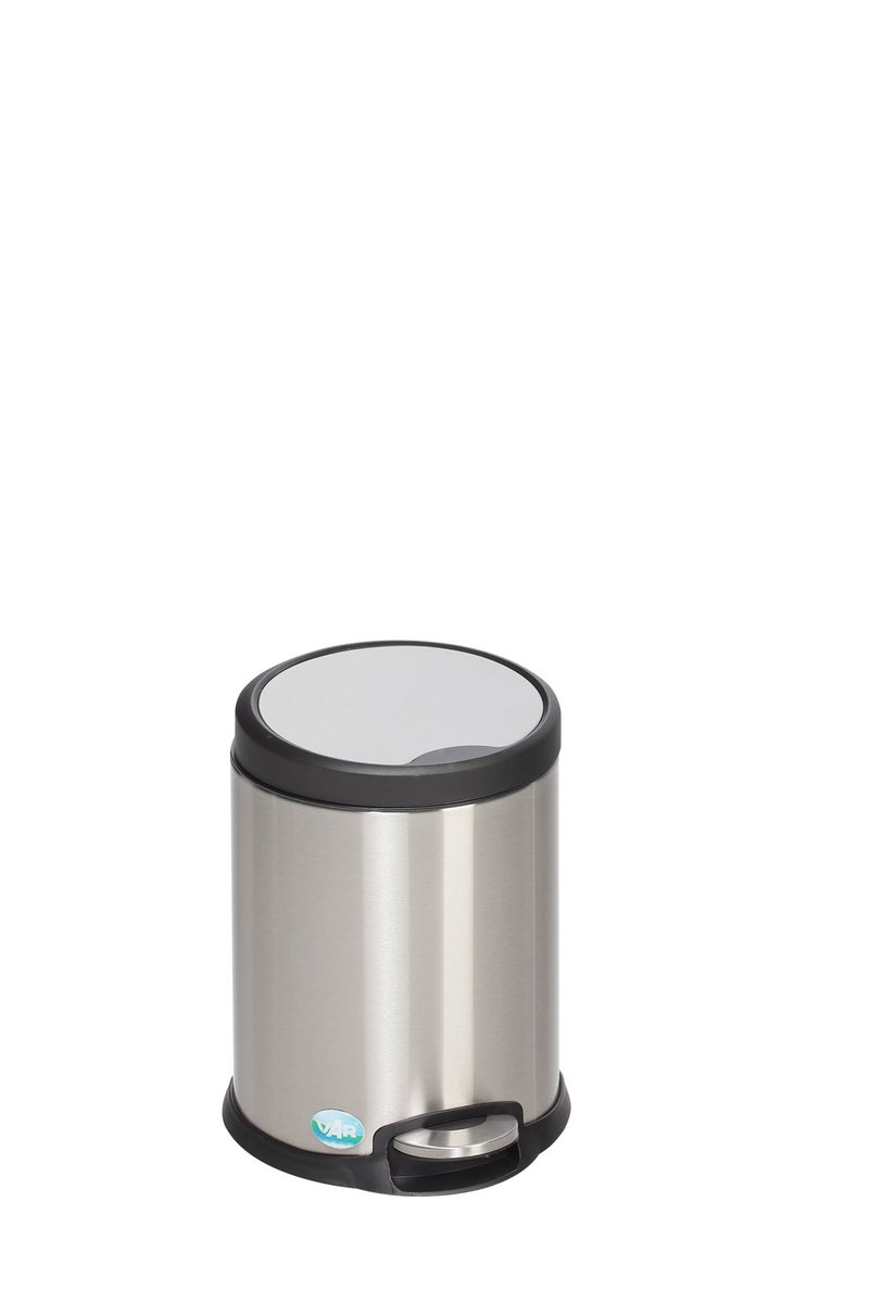 PROREGAL Robuuste afvalemmer met pedaalbediening en softclose-mechanisme, 5 liter, afmetingen (H x B x D): 23 x 21,5 x 26 cm, roestvrij staal, zilver