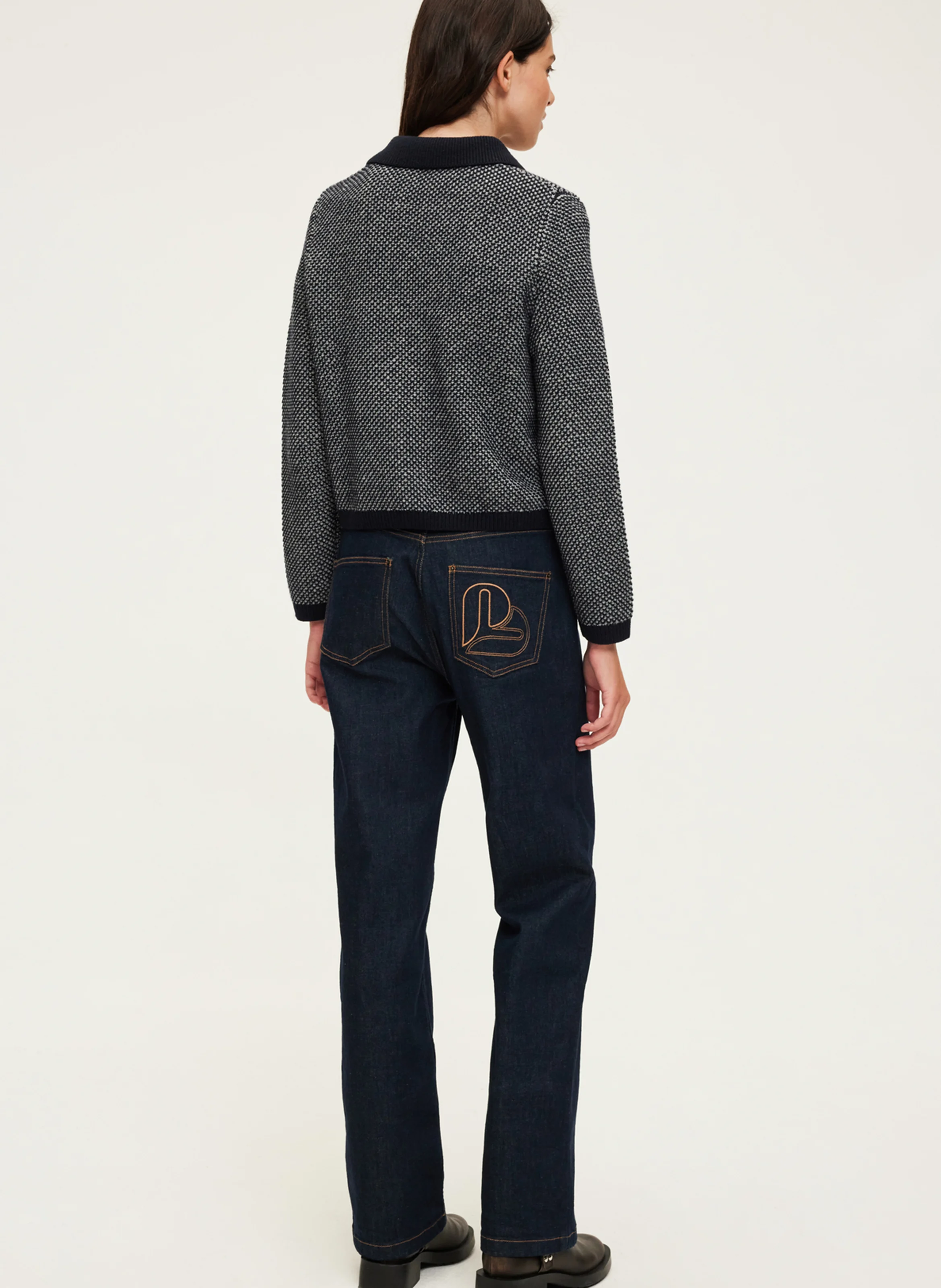 JAN - Cardigan droit col classique en laine mélangée | Bleu