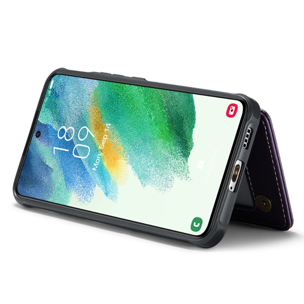 Samsung Galaxy S21 FE 5G Leder Hülle mit Kartenfächern im Litchi Look   Kickstand (RFID Schutz) - Lila