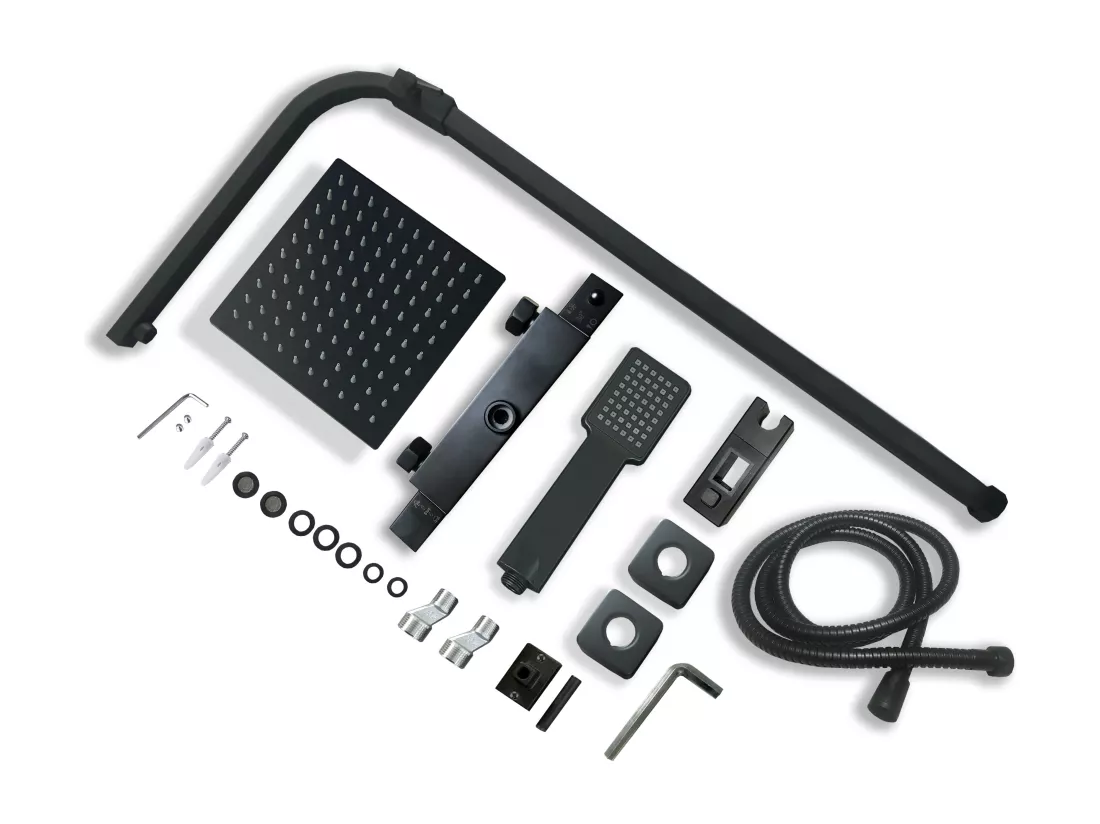 Colonne de douche thermostatique 200mm, kit carré noir AICA